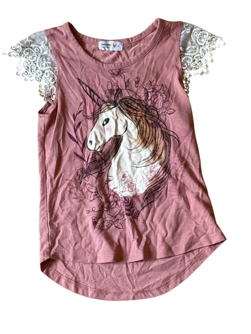 Beautees Unicorn Graphic Tee With Lace Sleeves